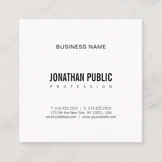 BW Plain Modern Professional Minimalist Classy Vierkante Visitekaartje (Voorkant)