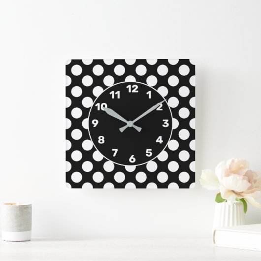 BW Polka Dot Square Wall klok (Huis)