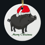 BW- Pot Bellied Pig in Santa Hat Ornament<br><div class="desc">Hilarig schattig gekke,  grijs varken met een kerstkerstversiering. Uniek en leuk en een geweldig cadeauidee. Kan douanetekst ook toevoegen en achtergrondkleur veranderen wanneer het opdracht geven tot van. Ik wil een glimlach.</div>