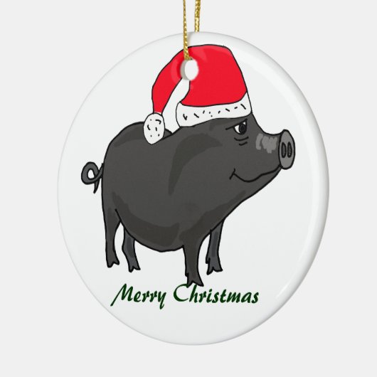 BW- Pot Bellied Pig in Santa Hat Ornament (Links)