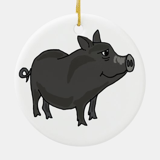 BW- Pot Bellied Pig in Santa Hat Ornament (Achterkant)