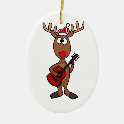 BW- Reindester die gitaarkerstversiering speelt Keramisch Ornament (Voorkant)