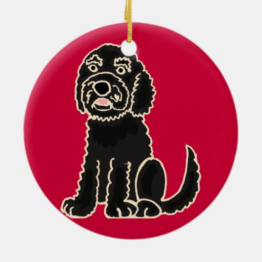 BW - Schattige Black Labradoodle Ornament (Achterkant)