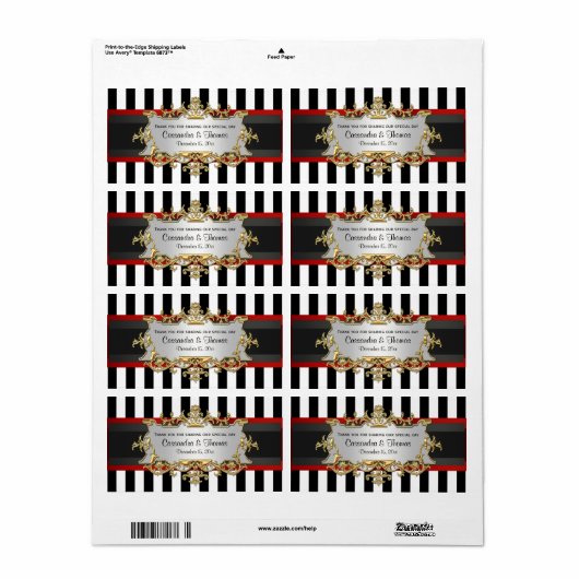 BW Streep, zwart rood lint H Wijnflesje Label (Full Sheet)