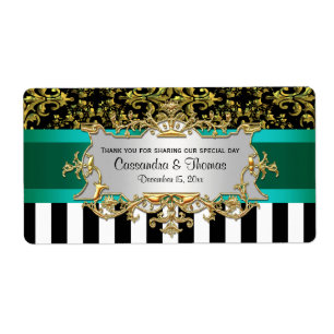 BW Stripe, Black Gold Damask H Wine Flaconetiket Etiket
