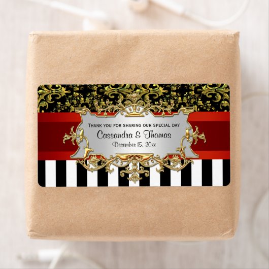 BW Stripe, Black Gold Damask H Wine Flaconetiket Etiket (Insitu)