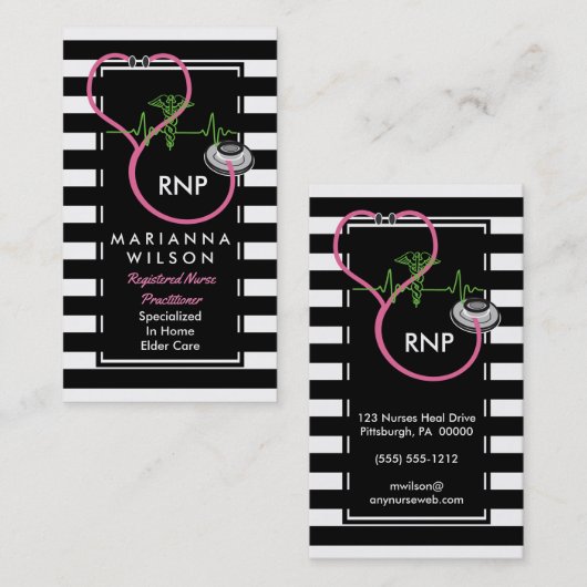 BW Stripes Moderne verpleegstethescoop Visitekaartje (Voorkant / Achterkant)