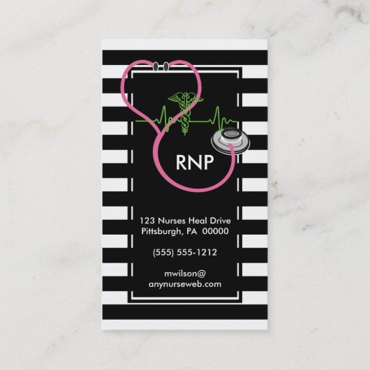 BW Stripes Moderne verpleegstethescoop Visitekaartje (Achterkant)