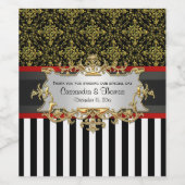 BW V Stripe, Black Gold Damask Wine Flaconetiket Wijn Etiket (Enkel label)