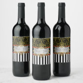 BW V Stripe, Black Gold Damask Wine Flaconetiket Wijn Etiket (Flessen)