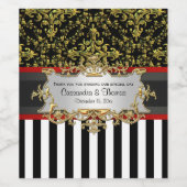 BW V Stripe, Black Gold Damask Wine Flaconetiket Wijn Etiket (Enkel label)