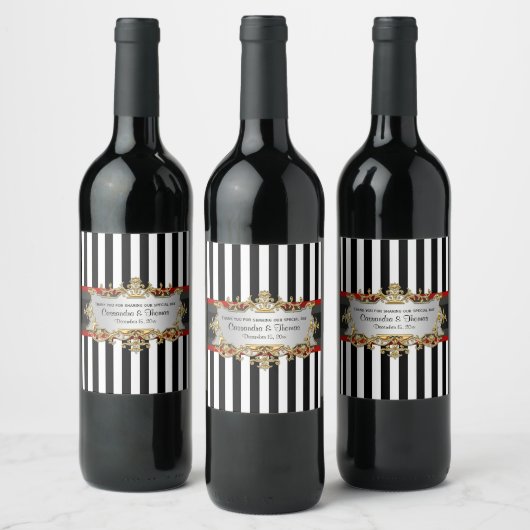 BW V Stripe Black Red Ribbon Wine Flaconetiket Wijn Etiket (Flessen)