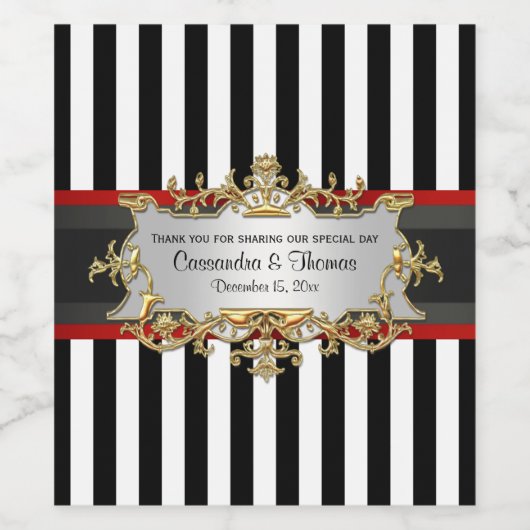 BW V Stripe Black Red Ribbon Wine Flaconetiket Wijn Etiket (Enkel label)