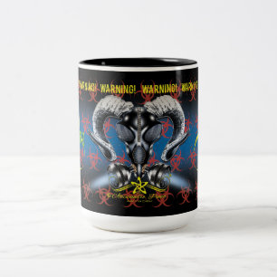BW! WAARSCHUWING BIOLOGISCH GEVAAR! SKULL TWEEKLEURIGE KOFFIEMOK