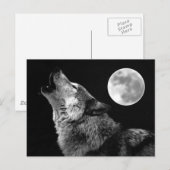 BW Wolf Howling bij Moon Briefkaart (Voorkant / Achterkant)