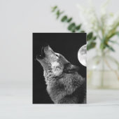 BW Wolf Howling bij Moon Briefkaart (Staand voorkant)