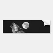 BW Wolf Howling bij Moon Bumpersticker (Voorkant)