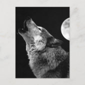 BW Wolf Howling bij Moon Feestdagenkaart (Voorkant)
