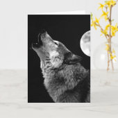 BW Wolf Howling bij Moon Kaart (Gele Bloem)