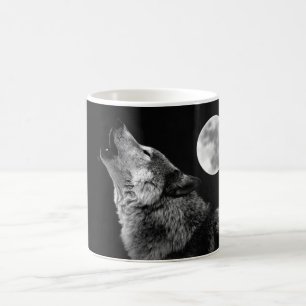 BW Wolf Howling bij Moon Koffiemok