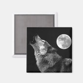 BW Wolf Howling bij Moon Magneet (Voorkant / Achterkant)