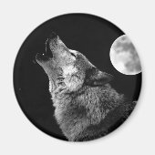 BW Wolf Howling bij Moon Magneet (Voorkant)