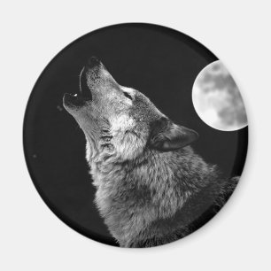 BW Wolf Howling bij Moon Magneet
