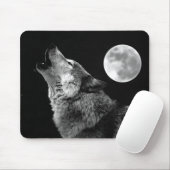 BW Wolf Howling bij Moon Muismat (Met muis)