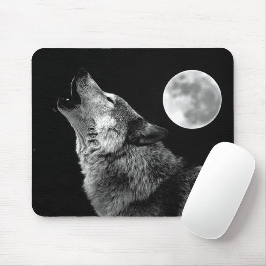 BW Wolf Howling bij Moon Muismat (Met muis)