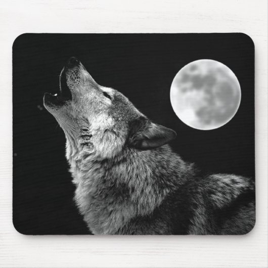 BW Wolf Howling bij Moon Muismat (Voorkant)