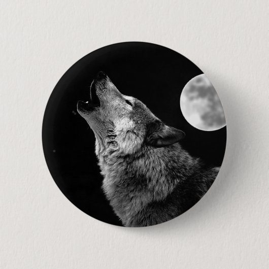BW Wolf Howling bij Moon Ronde Button 5,7 Cm (Voorkant)