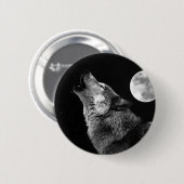 BW Wolf Howling bij Moon Ronde Button 5,7 Cm (Voorkant /achterkant)