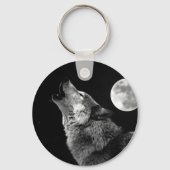 BW Wolf Howling bij Moon Sleutelhanger (Voorkant)