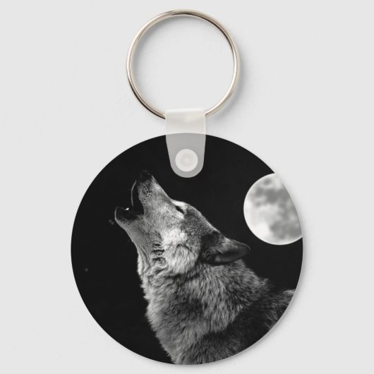 BW Wolf Howling bij Moon Sleutelhanger (Voorkant)