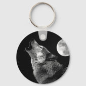 BW Wolf Howling bij Moon Sleutelhanger (Voorkant)