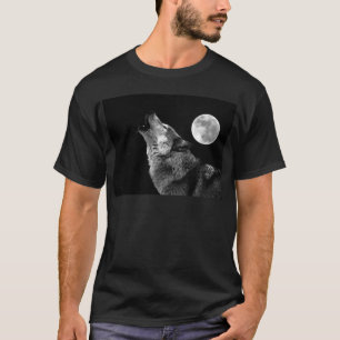 BW Wolf Howling bij Moon T-shirt