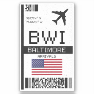 BWI Baltimore, Maryland Boarding Pass - Luchthaven Sticker