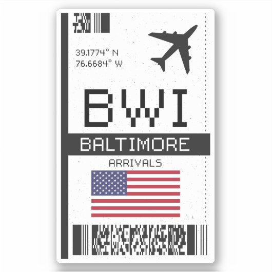 BWI Baltimore, Maryland Boarding Pass - Luchthaven Sticker (Voorkant)