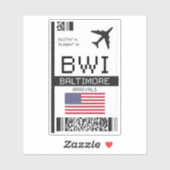 BWI Baltimore, Maryland Boarding Pass - Luchthaven Sticker (Vel)