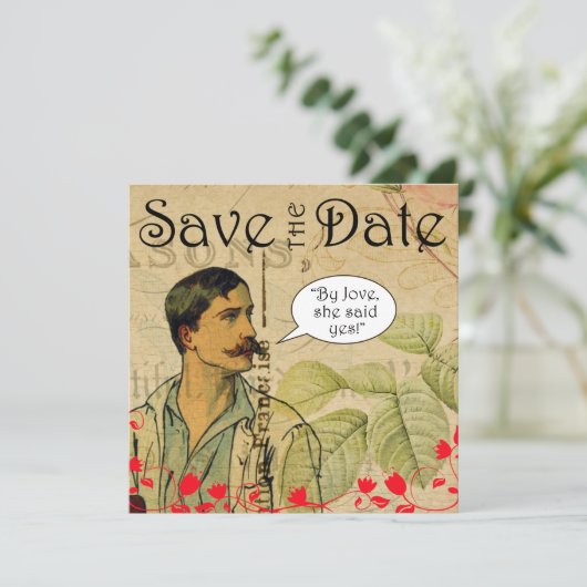 "By Jove zei ze ja" Save the Date Aankondiging (Staand voorkant)