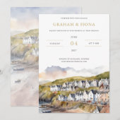 By the Sea Watercolor Invitation Kaart (Voorkant / Achterkant)