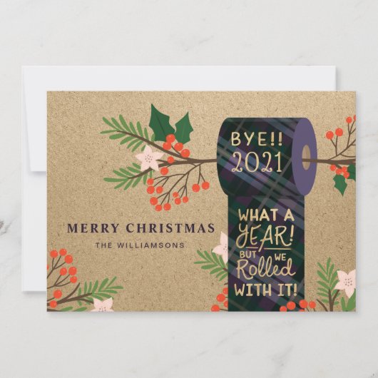 Bye 2020 we rolden met het geruite toiletpapier ro feestdagenkaart (Voorkant)