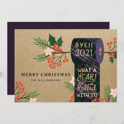 Bye 2020 we rolden met het geruite toiletpapier ro feestdagenkaart (Voorkant / Achterkant)