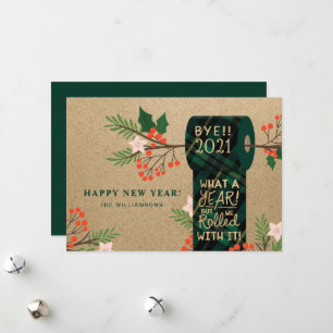 Bye 2020 we rolden met het geruite toiletpapier ro feestdagenkaart