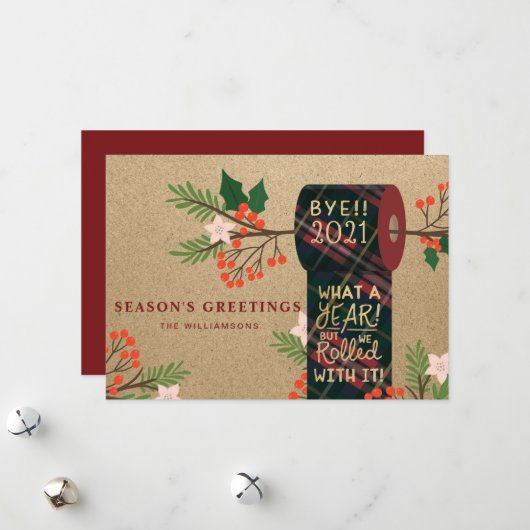Bye 2020 we rolden met het geruite toiletpapier ro feestdagenkaart (Voorkant / Achterkant in situ)