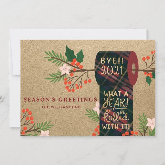 Bye 2020 we rolden met het geruite toiletpapier ro feestdagenkaart (Voorkant)