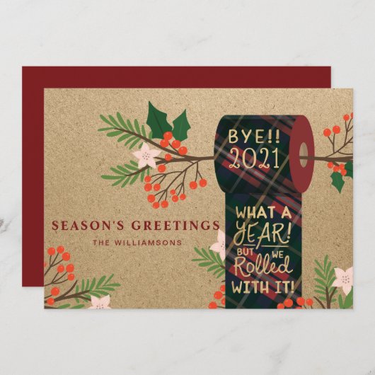 Bye 2020 we rolden met het geruite toiletpapier ro feestdagenkaart (Voorkant / Achterkant)