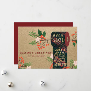 Bye 2020 we rolden met het geruite toiletpapier ro feestdagenkaart