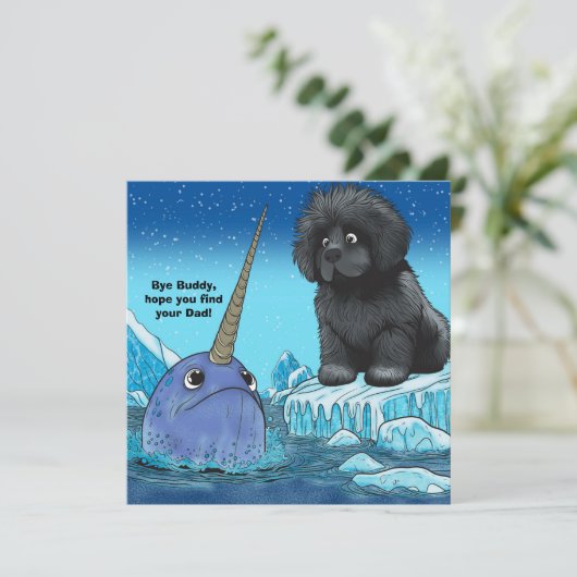 Bye Buddy, hoop dat je je vader Newfoundland vindt Feestdagenkaart (Staand voorkant)
