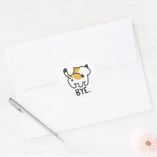 Bye - Funny cat Ronde Sticker (Envelop)